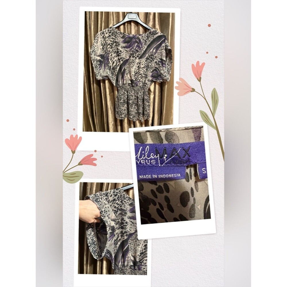 Miley Cyrus & Max Azria Gray and Purple Sheer Printed Top #1968